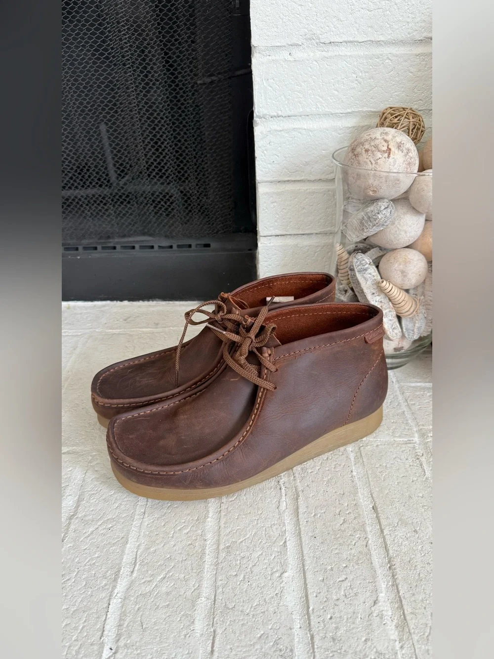 Clarks Wallaston Boot Brown Leather Men’s Size 13 EU 47 Moc Toe Chukka Boots